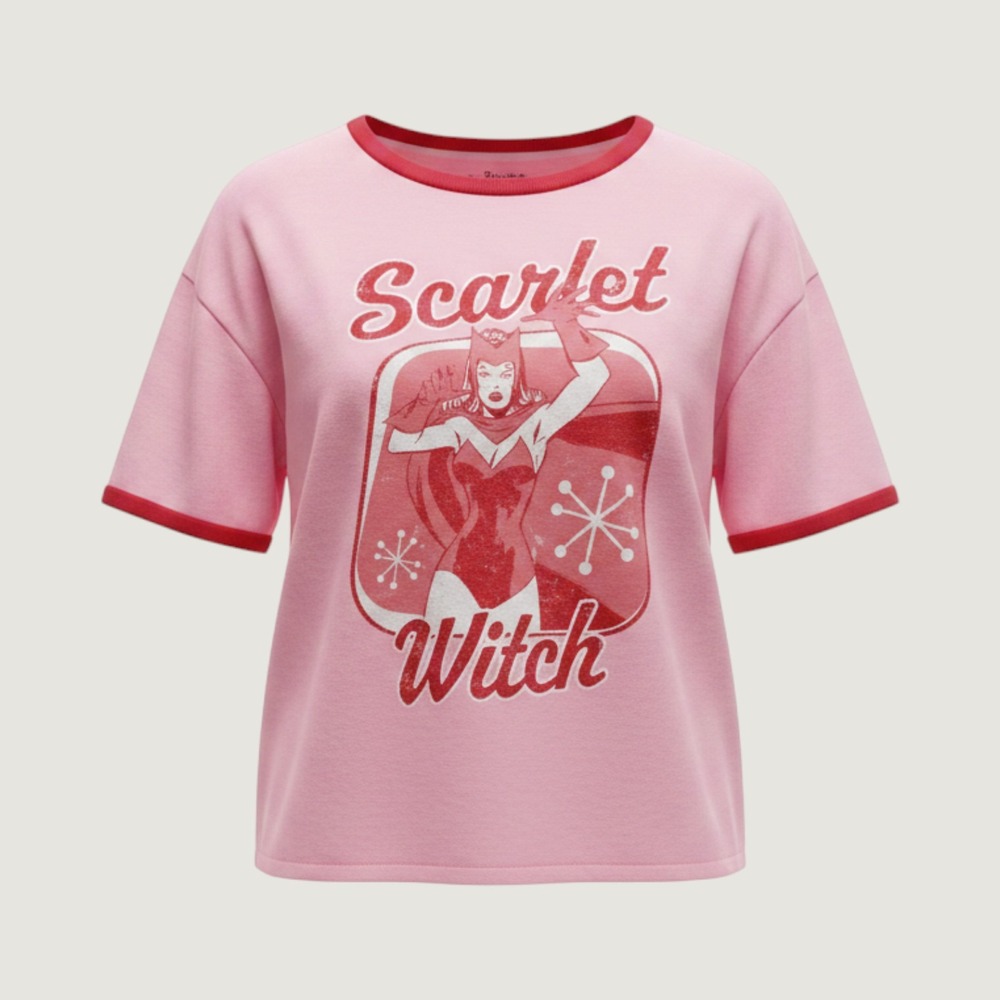 Her Universe Marvel Scarlet Witch Pink Ringer Crop Top Womens Shirt size Large